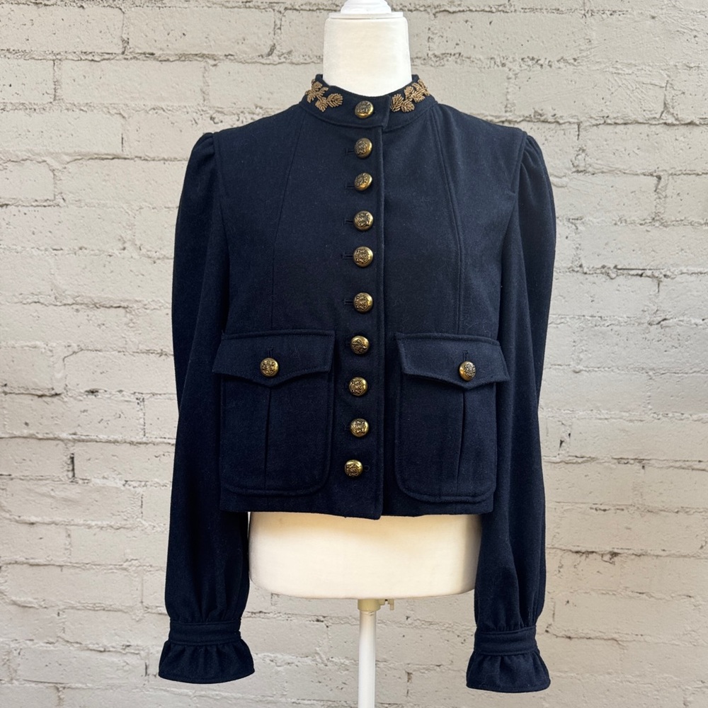 Free People Wool Regan Puff Sleeve Military Jacket Blazer Size S - Picture 2 of 14